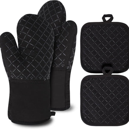 Heat-Resistant Oven Mitts and Grill Gloves 1 Pair, Anti-Slip for Kitchen Cooking Baking, Black.