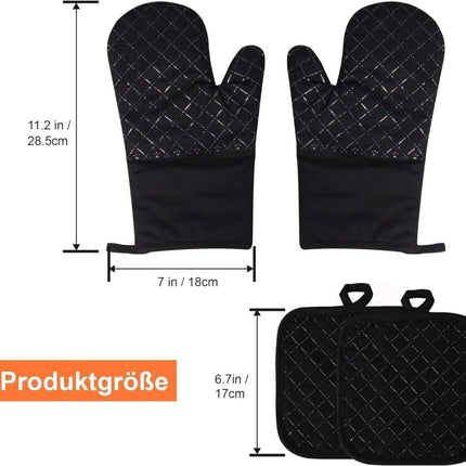 Heat-Resistant Oven Mitts and Grill Gloves 1 Pair, Anti-Slip for Kitchen Cooking Baking, Black.