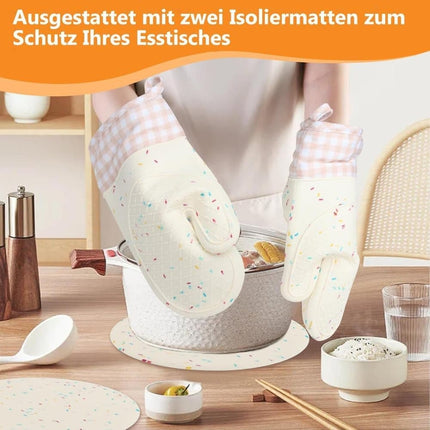 1 Pair Heat-Resistant Oven Mitts and Grill Gloves with Anti-Slip for Kitchen Cooking Baking, Gray.