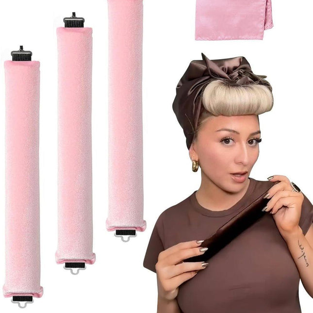 Heat-Free Hair Curlers 4-piece, Pink, Flexible Curling Rollers with Hook, Gentle Hair Care without Heat.