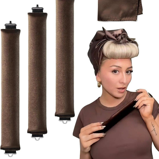 4-Piece Heat-Free Hair Curlers, Flexible Curling Rollers with Hook for Gentle Hair Care, Dark Brown.