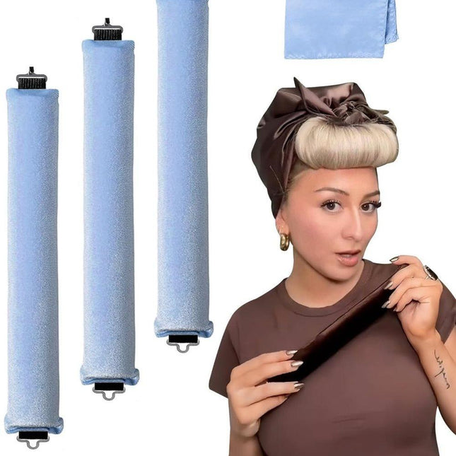 4-Piece Heat-Free Hair Curlers, Flexible No Heat Curling Rollers with Hook for Gentle Hair Care, Light Blue.