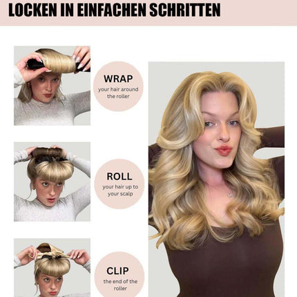 Heat-Free Hair Curlers 4-piece, Gentle Flexible Curling Rollers with Hook, No Heat Hair Care, Wood.