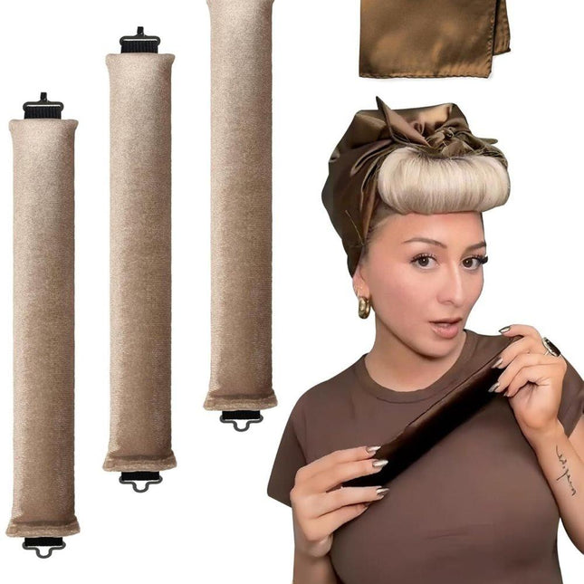 4-Piece Heat-Free Hair Curlers, Flexible No-Heat Hair Rollers with Hook, Brown, 4-Piece.