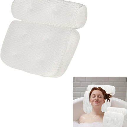 Bathtub Cushion with 7 Suction Cups and 4D Breathable Headrest for Relaxation, White, Compatible with Bathtubs & Massage Tubs.