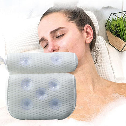 Bathtub Cushion with 7 Suction Cups and 4D Breathable Headrest for Relaxation, White, Compatible with Bathtubs & Massage Tubs.