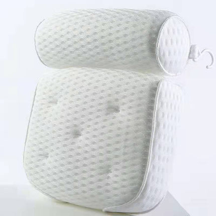Bathtub Cushion with 7 Suction Cups and 4D Breathable Headrest for Relaxation, White, Compatible with Bathtubs & Massage Tubs.