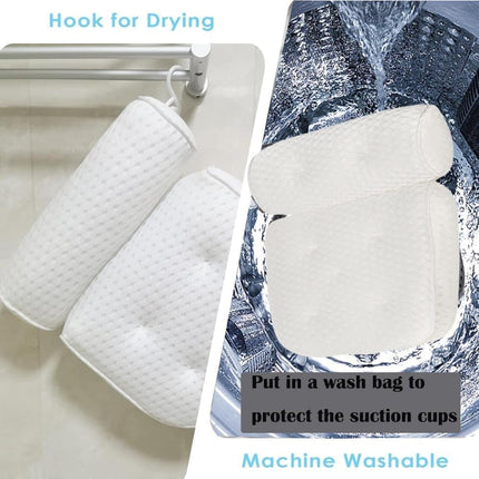 Bathtub Cushion with 7 Suction Cups and 4D Breathable Headrest for Relaxation, White, Compatible with Bathtubs & Massage Tubs.