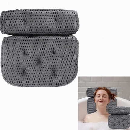 Bathtub Cushion with 7 Suction Cups, 4D Breathable Headrest for Relaxation, Compatible with Bathtubs & Massage Tubs, Gray.