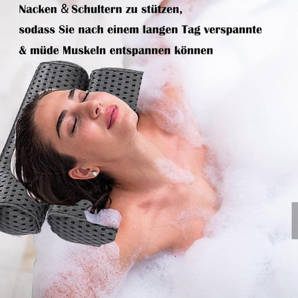 Bathtub Cushion with 7 Suction Cups, 4D Breathable Headrest for Relaxation, Compatible with Bathtubs & Massage Tubs, Gray.