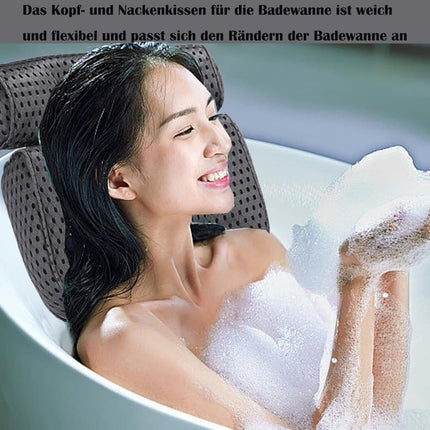 Bathtub Cushion with 7 Suction Cups, 4D Breathable Headrest for Relaxation, Compatible with Bathtubs & Massage Tubs, Gray.