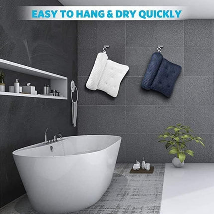 Bathtub Cushion with 7 Suction Cups, 4D Breathable Headrest for Relaxation, Compatible with Bathtubs & Massage Tubs, Blue.