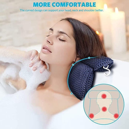 Bathtub Cushion with 7 Suction Cups, 4D Breathable Headrest for Relaxation, Compatible with Bathtubs & Massage Tubs, Blue.