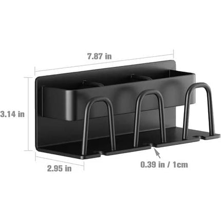 3-Piece Toothbrush Holder with Cup, Wall Mount No Drilling, Aluminum, Compatible with Oral-B, Black.