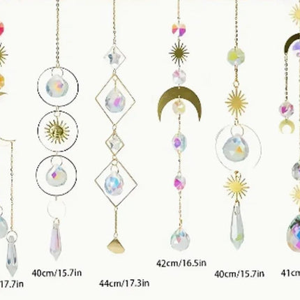 Solar Wind Chimes 6-pack with Crystal Pendants, Reflects Light for Beautiful Patterns, 12 inches, Gold.