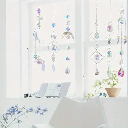Solar Wind Chimes 6-pack with Crystal Pendants, Reflects Light for Beautiful Patterns, 12 inches, Gold.