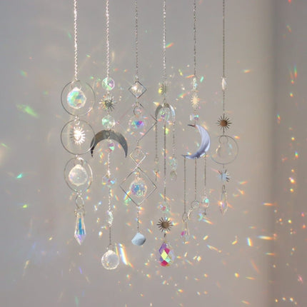 6-pack Solar Wind Chimes with Crystal Pendants, 12 inches, Silver - Reflects Light for Beautiful Patterns.