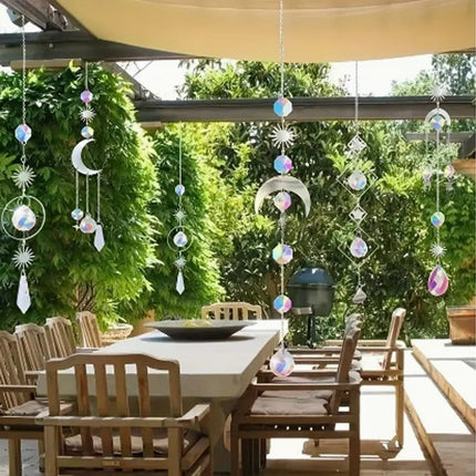 6-pack Solar Wind Chimes with Crystal Pendants, 12 inches, Silver - Reflects Light for Beautiful Patterns.