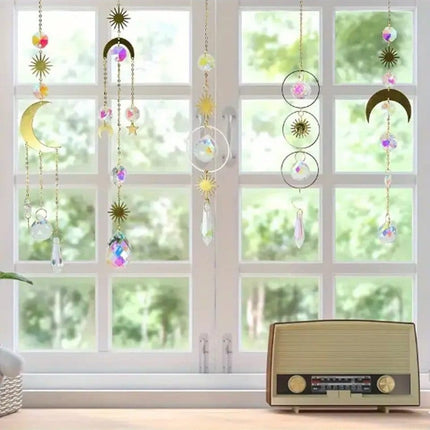 6-pack Solar Wind Chimes with Crystal Pendants, 12 inches, Silver - Reflects Light for Beautiful Patterns.