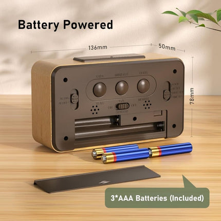 LCD Digital Alarm Clock with Smart Light Sensor, Manual Backlight, Snooze, Battery Operation, Solid Beech.