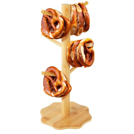 1-pack Wooden Pretzel Stand Tree-Shaped for Restaurant Cafe Bar Kitchen Decoration, Brown, Bamboo.