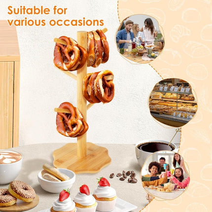 1-pack Wooden Pretzel Stand Tree-Shaped for Restaurant Cafe Bar Kitchen Decoration, Brown, Bamboo.