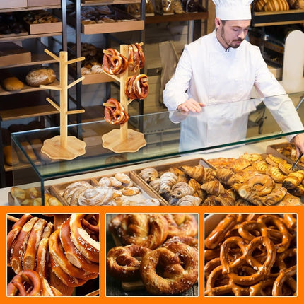 1-pack Wooden Pretzel Stand Tree-Shaped for Restaurant Cafe Bar Kitchen Decoration, Brown, Bamboo.