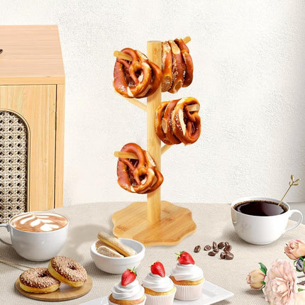 1-pack Wooden Pretzel Stand Tree-Shaped for Restaurant Cafe Bar Kitchen Decoration, Brown, Bamboo.