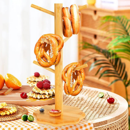 1-pack Wooden Pretzel Stand Tree-Shaped for Restaurant Cafe Bar Kitchen Decoration, Brown, Bamboo.