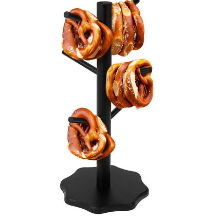 1-Pack Black Tree-Shaped Wooden Pretzel Stand, Bamboo, for Restaurant Cafe Bar Kitchen Decoration, Compatible with Pretzels.