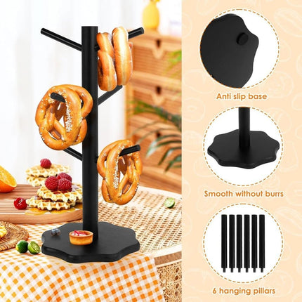 1-Pack Black Tree-Shaped Wooden Pretzel Stand, Bamboo, for Restaurant Cafe Bar Kitchen Decoration, Compatible with Pretzels.