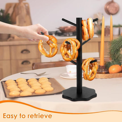 1-Pack Black Tree-Shaped Wooden Pretzel Stand, Bamboo, for Restaurant Cafe Bar Kitchen Decoration, Compatible with Pretzels.