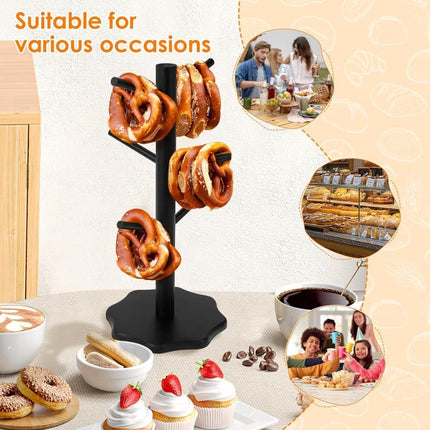 1-Pack Black Tree-Shaped Wooden Pretzel Stand, Bamboo, for Restaurant Cafe Bar Kitchen Decoration, Compatible with Pretzels.