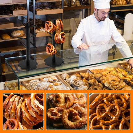 1-Pack Black Tree-Shaped Wooden Pretzel Stand, Bamboo, for Restaurant Cafe Bar Kitchen Decoration, Compatible with Pretzels.