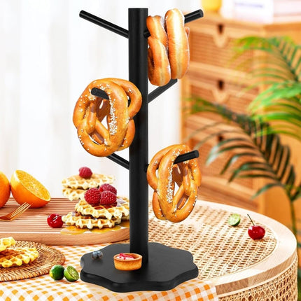 1-Pack Black Tree-Shaped Wooden Pretzel Stand, Bamboo, for Restaurant Cafe Bar Kitchen Decoration, Compatible with Pretzels.