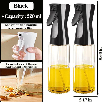 1PC Oil Spray 220 ml, BPA-free Glass Bottle for Cooking & Grilling, Even Spray, Compatible with Oil and Vinegar, Black.