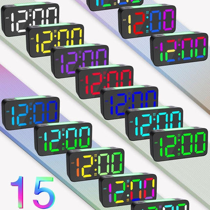 Vibrating Alarm Clock with Rainbow Heart Suspension 15-Color Display 7-Color Night Light USB Charger Power Failure Memory, Black.
