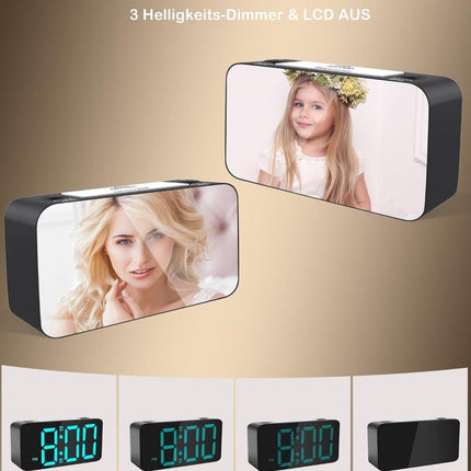 Vibrating Alarm Clock with Rainbow Heart Suspension 15-Color Display 7-Color Night Light USB Charger Power Failure Memory, Black.
