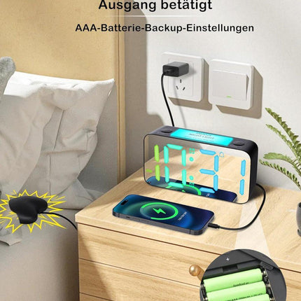 Vibrating Alarm Clock with Rainbow Heart Suspension 15-Color Display 7-Color Night Light USB Charger Power Failure Memory, Black.
