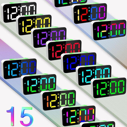 15-color display vibrating alarm clock with rainbow heart suspension, 7-color night light, USB charger, power failure memory, white.