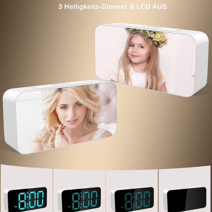 15-color display vibrating alarm clock with rainbow heart suspension, 7-color night light, USB charger, power failure memory, white.