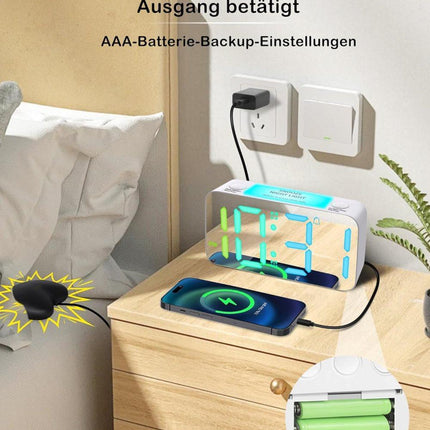 15-color display vibrating alarm clock with rainbow heart suspension, 7-color night light, USB charger, power failure memory, white.