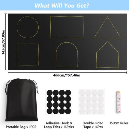 Blackout Curtain with Suction Cups, 100% UV Protection, Portable for Bedroom Windows, Home and Travel, Black, 145x400cm.