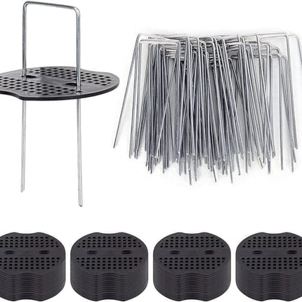 50-pack Stainless Steel U-shaped Ground Spikes for Garden and Greenhouse, Silver, 100×40×3 mm.