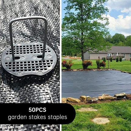 50-pack Stainless Steel U-shaped Ground Spikes for Garden and Greenhouse, Silver, 100×40×3 mm.