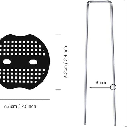50-pack Stainless Steel U-shaped Ground Spikes for Garden and Greenhouse, Silver, 100×40×3 mm.