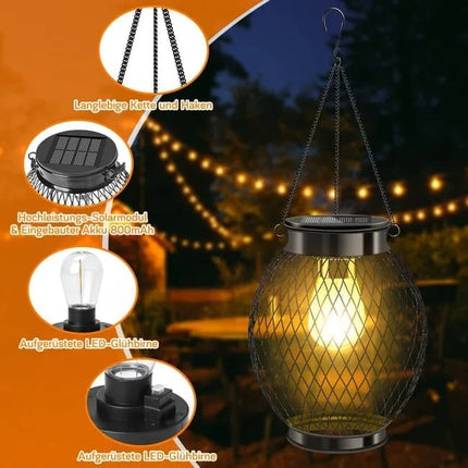 Solar Powered LED Outdoor Lantern with Solar Panel, IP65 Waterproof, for Garden Patio, Compatible with Outdoor Environments.