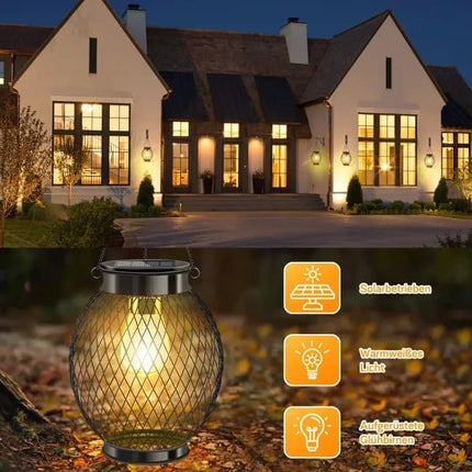 Solar Powered LED Outdoor Lantern with Solar Panel, IP65 Waterproof, for Garden Patio, Compatible with Outdoor Environments.