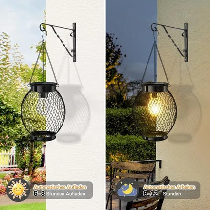 Solar Powered LED Outdoor Lantern with Solar Panel, IP65 Waterproof, for Garden Patio, Compatible with Outdoor Environments.