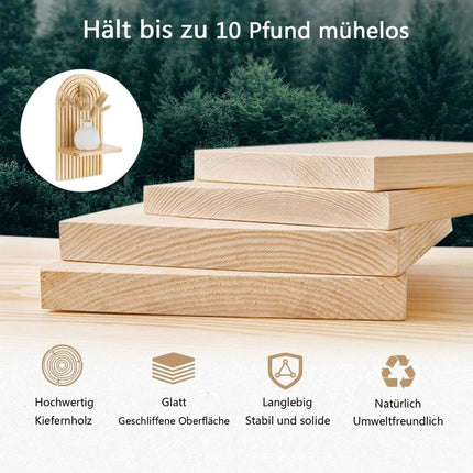 2 Bohemian Style Wooden Wall Shelves with Expander Bolts, Compatible with Living Rooms Bedrooms Kitchens, Brown.